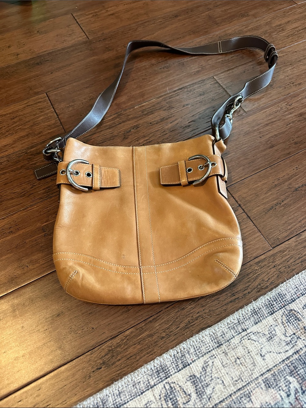 Coach Leather Shoulder Bag in Tan with Dark Brown Strap
